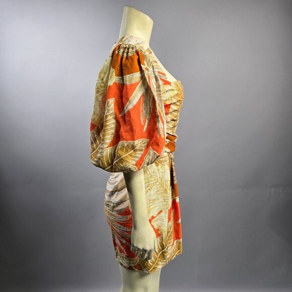 ASOS Orange Tan Puff Sleeve Mini Sundress R7 - Picture 3 of 5